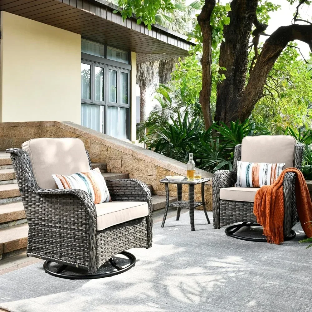 garden Chairs Set of 2,Outdoor 360 Degree Rotation Chair Matching Side Table,3 Pieces PE Wicker Patio Traditional garden Chair