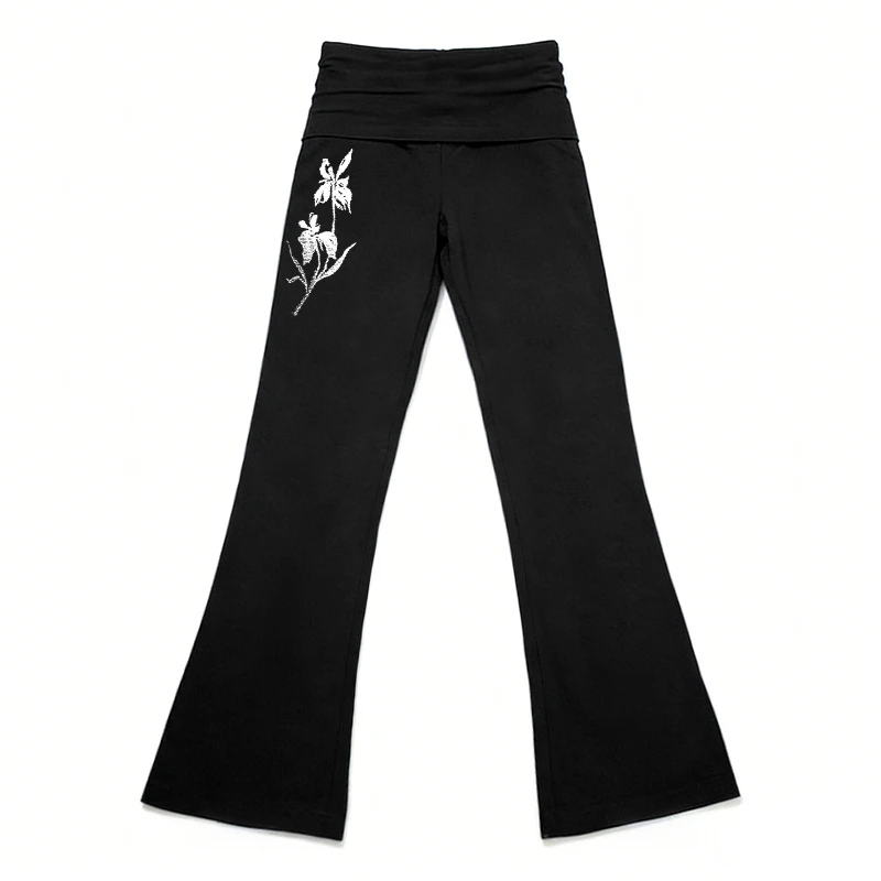 

Европейские и американские модные брюки-клеш с цветочным принтом 2026 года, спортивные брюки, стильные повседневные и минималистичные модели