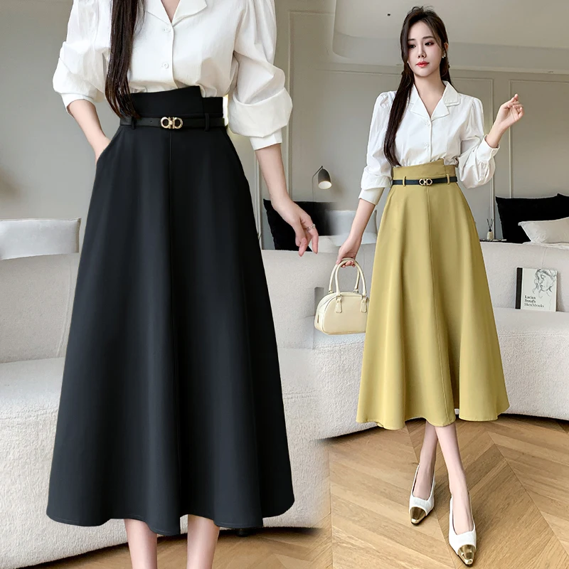 Yellow High Waist Suit Style Half-length Skirt for Women Commute Professional A-Line Skirt Spring Summer 2026 New Arrival