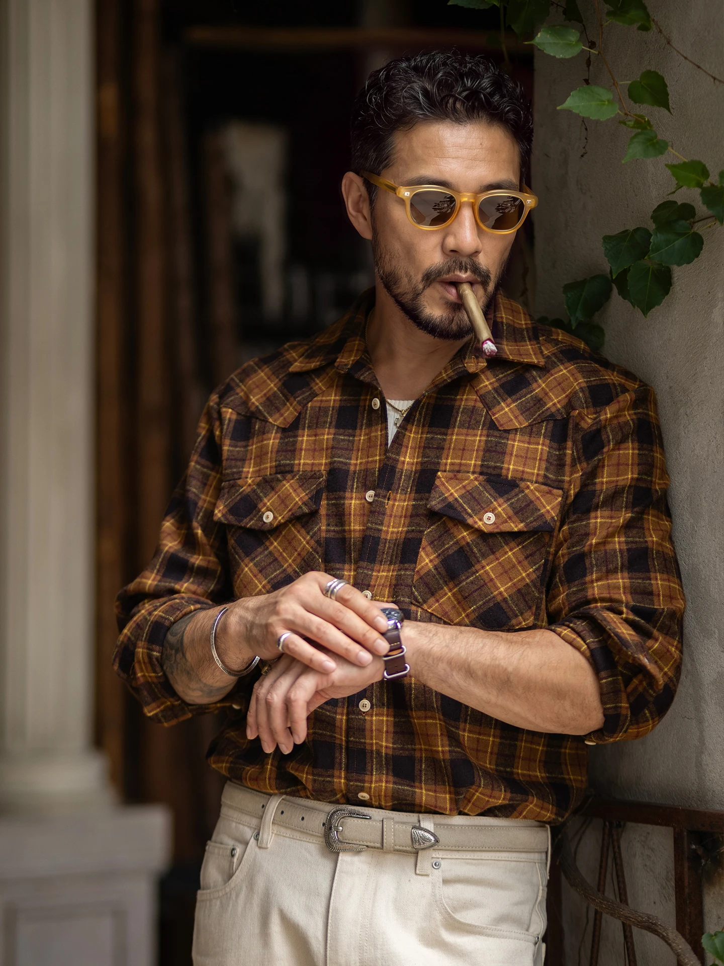Casual Plaid Long Sleeve Men's Woolen Shirt Autumn New Style Vintage Coat Standard Fit Polyester Wool Blend Button up Shirt
