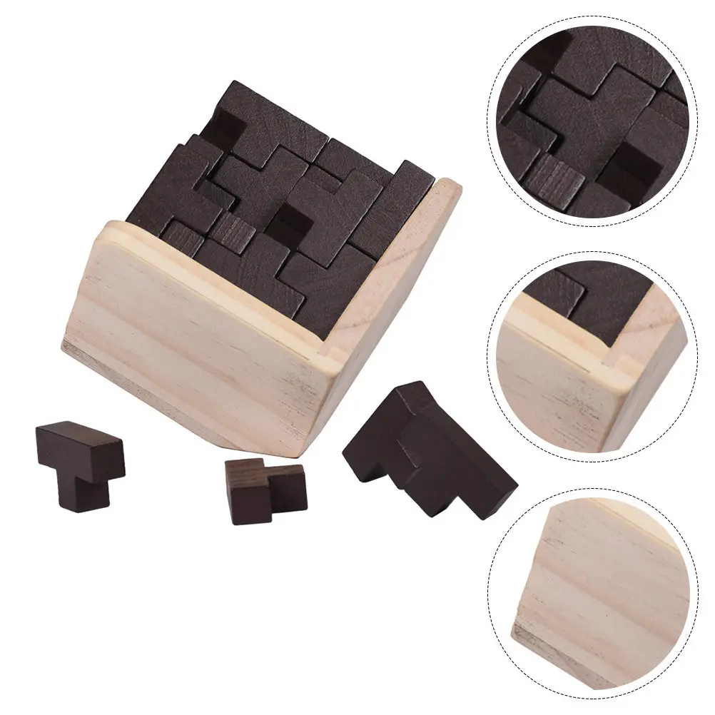 Wooden Educational Cube Puzzle Set T-Shaped Blocks Brain Teaser Game for Kids Adults Spatial Thinking Hand Eye Coordination