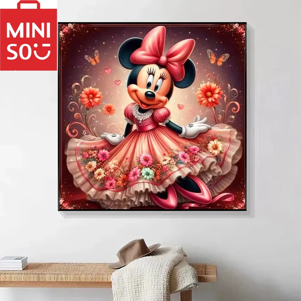 miniso-pintura-a-oleo-por-numero-disney-minnie-danca-vestido-de-princesa-decoracao-para-casa-pintura-parede-quarto-decoracao-presente-framelss