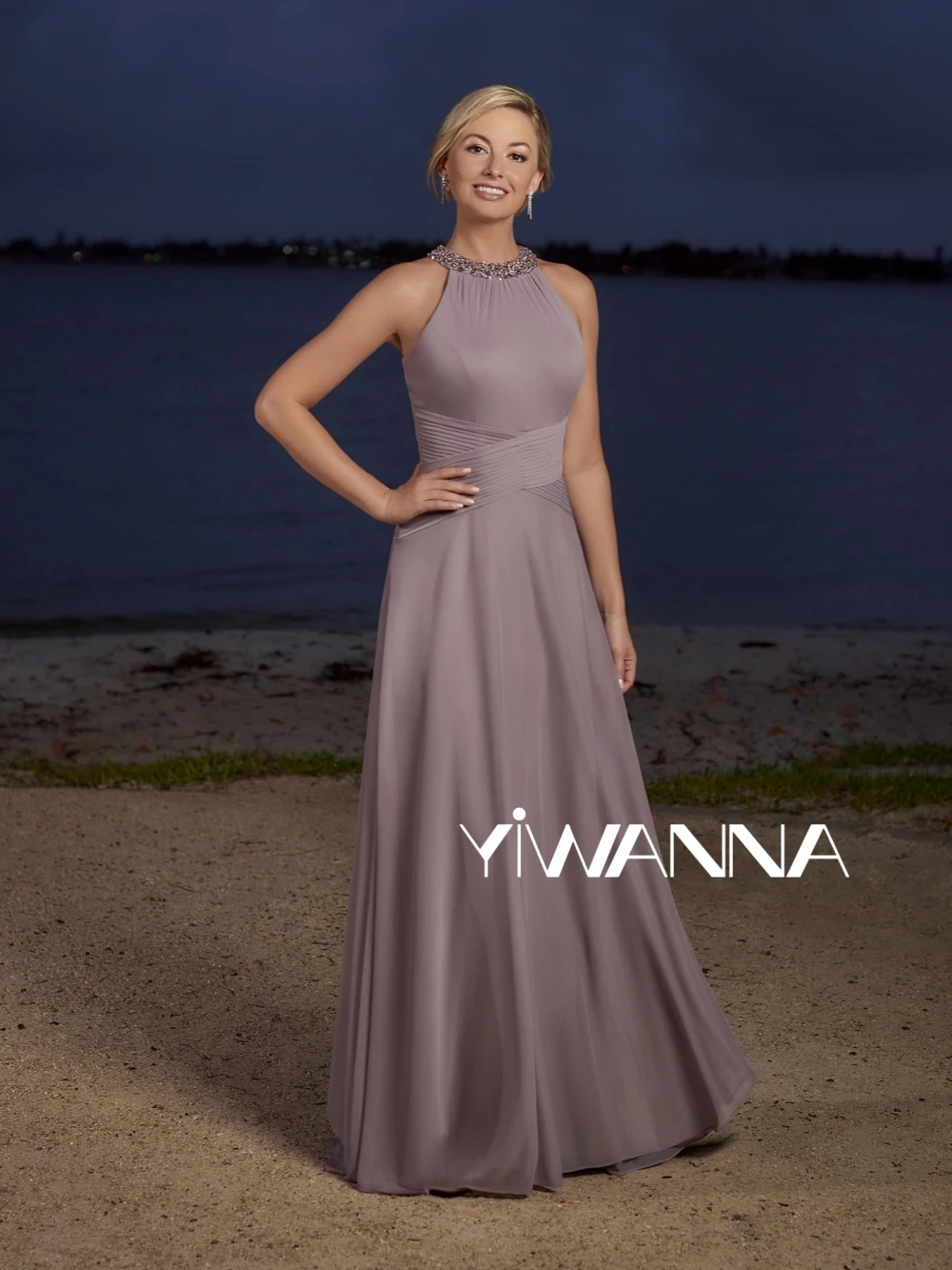 Vestido de noche largo de gasa sin mangas para madre de la novia, vestido de fiesta con lentejuelas brillantes, cuello Halter moderno, elegante