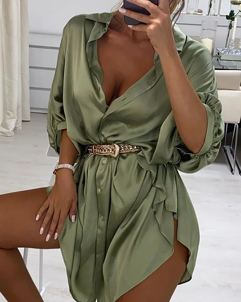 Ladies Lapel Single-Breasted Casual Shirt Dress Fashion Summer 2025 New Women's Clothing