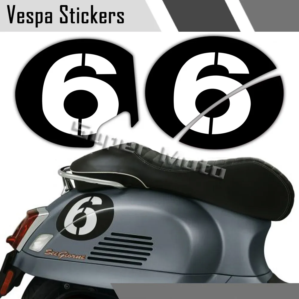 

Motorcycle Fairing Sticker Emblem NO.6 Decal Decal Waterproof Accessories For Vespa Sei 6 Giorni GT GTS GTL GTV 125 300