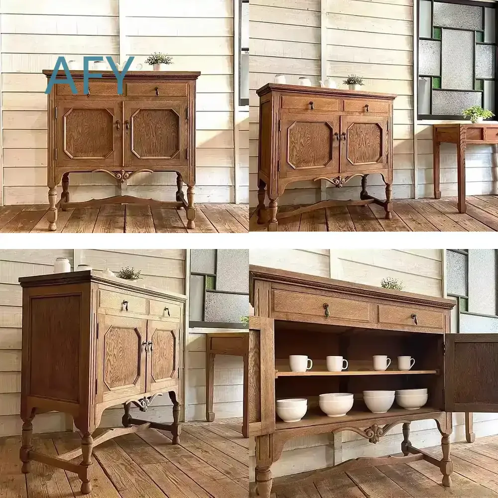 American Vintage Cabinet for Pastoral Country Decor Storage French Dishes Tea Cabinet Sideboard for Rustic Farmhouse Kitchen