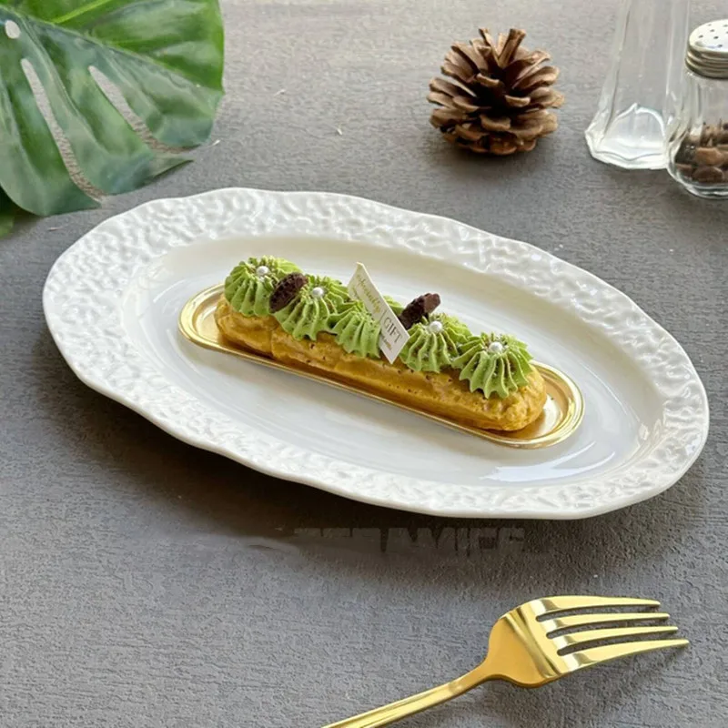 

Solid Color Stone Patterned Art Ceramic Plate, Oval Fish Plate, Sushi Plate, Tableware, Dishes, Gourmet Utensils, Kitchenware