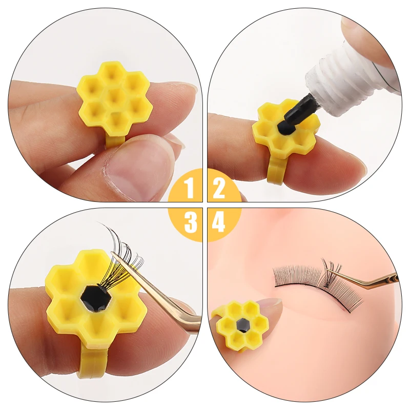 50pcs 7 Hole Honeycomb Lash Glue Ring Cups Disposable Eyelash Extension Glue Delay Cup Finger Ring Glue Holder Save Glue Tools - view 3
