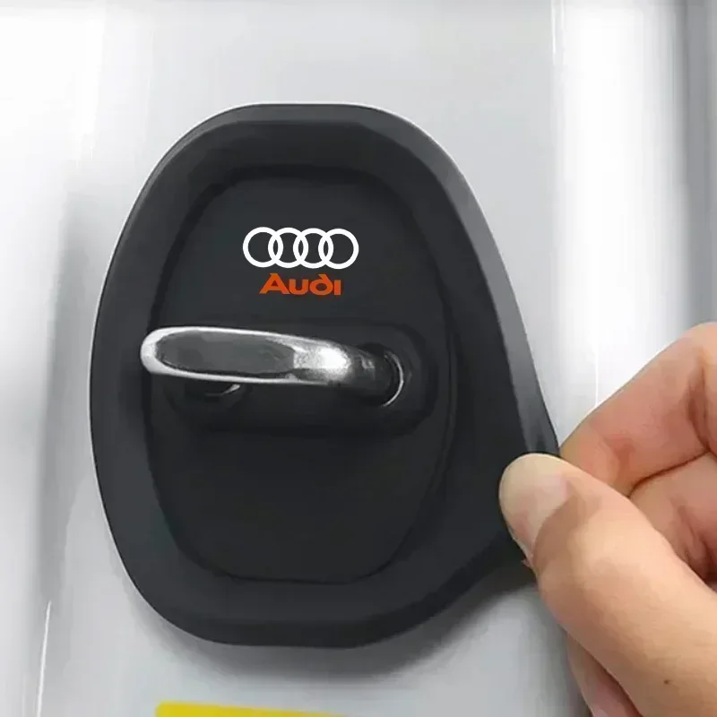 2/4pcs Silicone Car Door Lock Buckle Protection Cover Elastic Anti-Collision Shock Absorbing Pad Mute Buffering Cushion For Audi