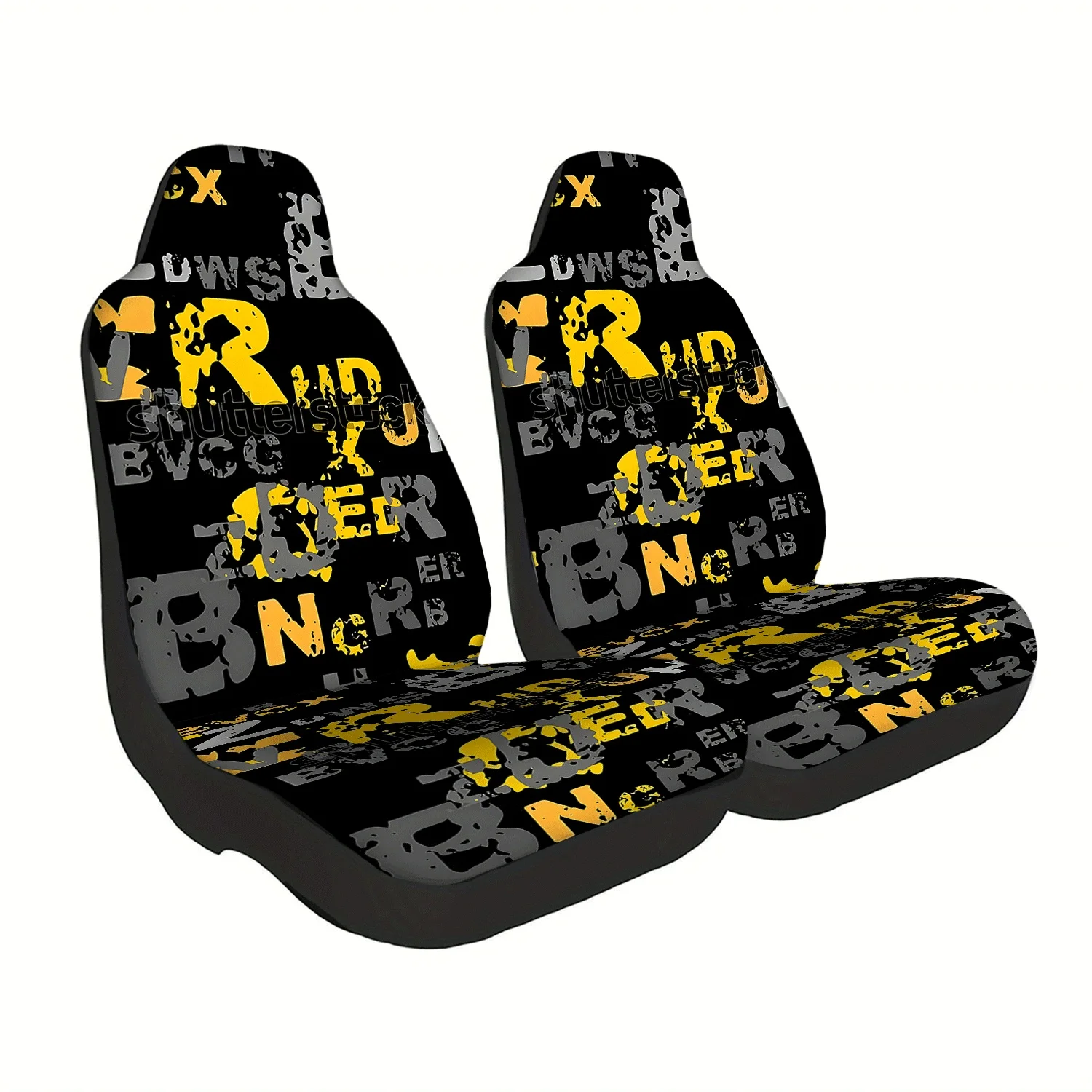 2pcs Letter Graffiti Pattern Car Seat Covers, Suitable For Front Seats, Easy To Install And Clean, Fits Cars, SUVs, Trucks, And