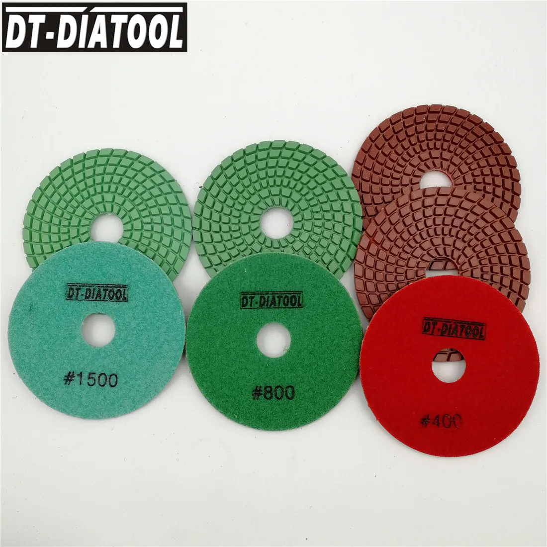 DT-DIATOOL 7pcs Dia 100mm/4inch Mixed Grit Diamond Flexible Wet Polish Polishing Pads For Granite Marble Stone Sanding Disc