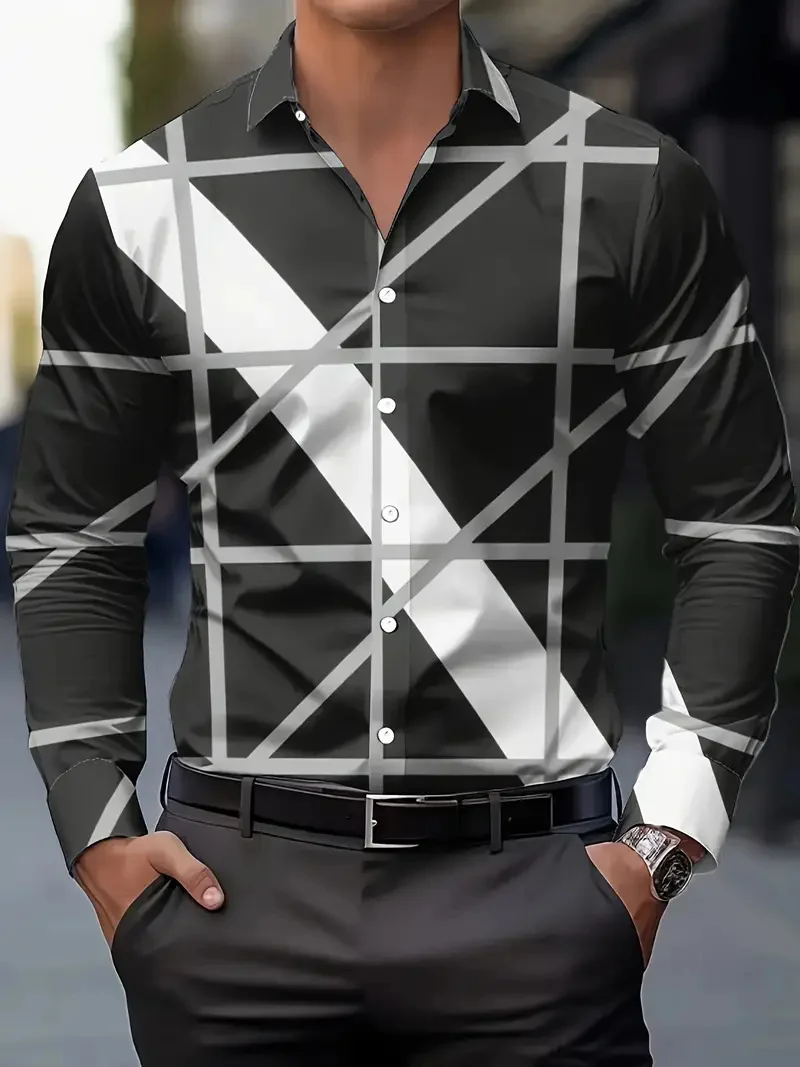 

Summer Men's Shirt Flip-over Beach Shirt Long Sleeve Hawaiian Holiday Clothing Pink Pattern Shirt New Collection