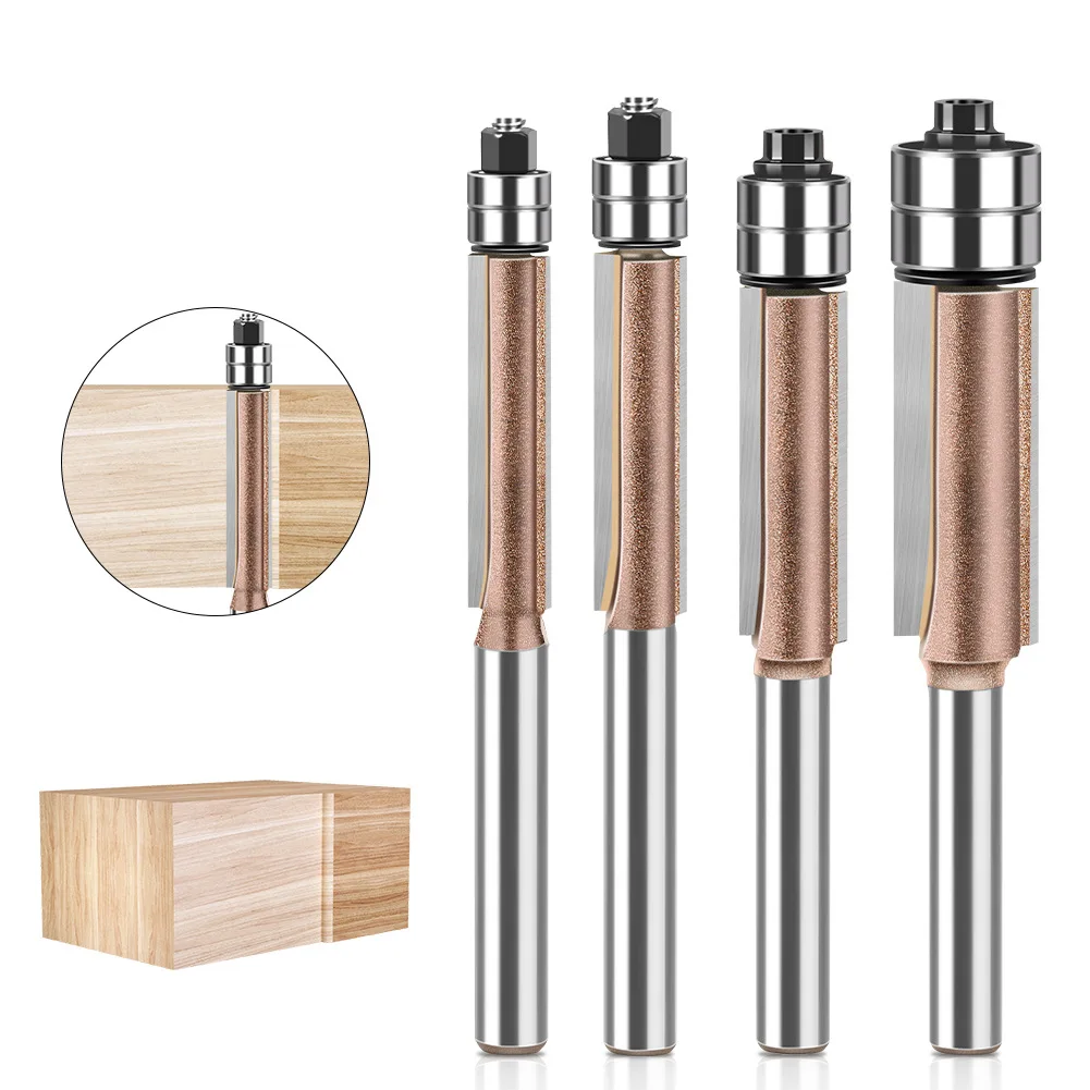 

1 шт., 6 мм, 1/4 дюйма, хвостовик, двойной подшипник, заподлицо, фреза, профессиональная деревообрабатывающая фреза для фрезы по дереву, торцевая фреза