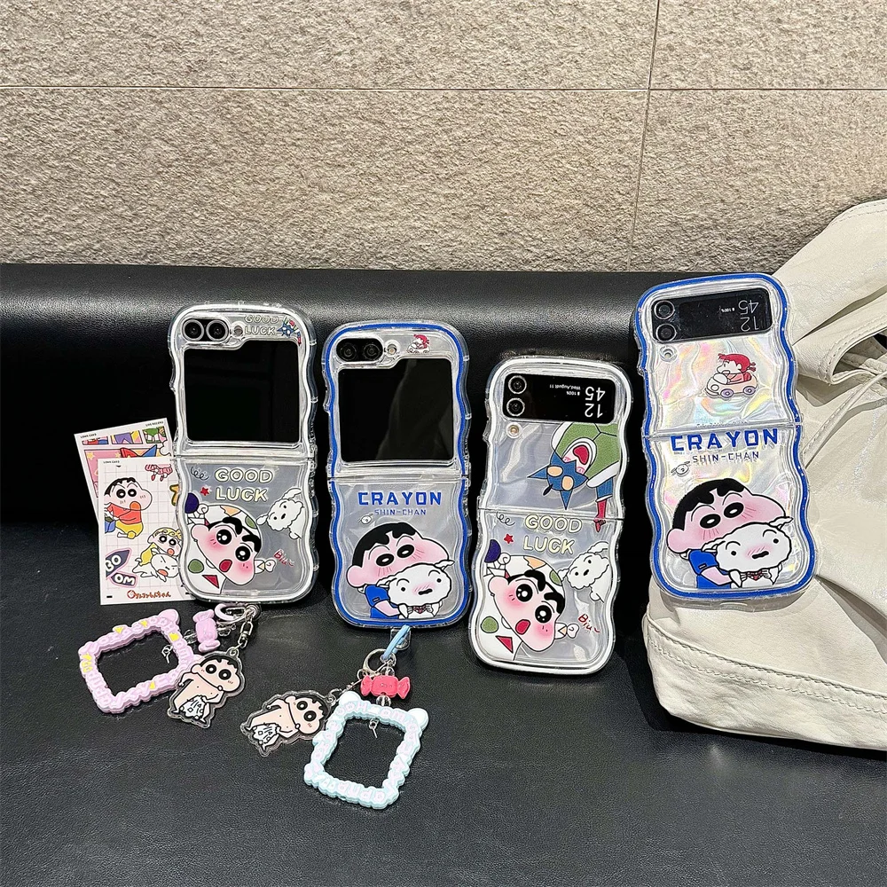 

Super Cute For Crayon Shin-Chan Action Kamen Wave-Shaped Phone Case For Samsung Galaxy Z Flip7 Z Flip5 Z Flip6 Z Flip4 Z Flip3