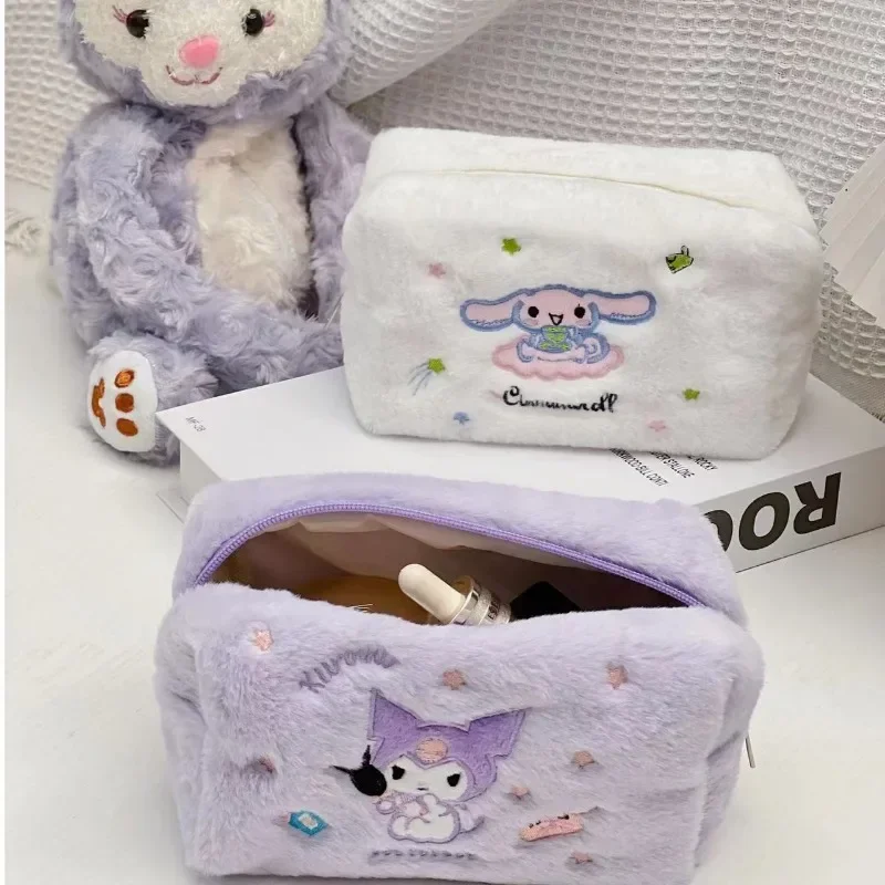 Kawaii Plushes Makeup Bags Kuromi My Melody Cinnamoroll Cartoon Pencil Case High Capacity Toiletry Pocket Cosmetic Storage Pouch