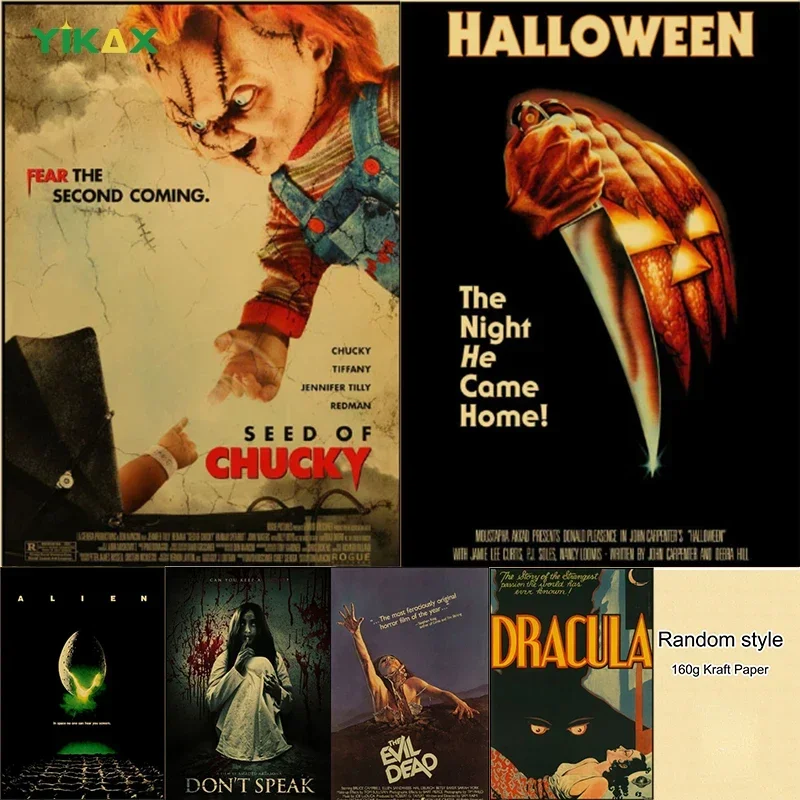 Carteles de Halloween de The Evil Dead, Papel Kraft impreso, póster de película de terror clásica Vintage, decoración de habitación, accesorios de decoración del hogar