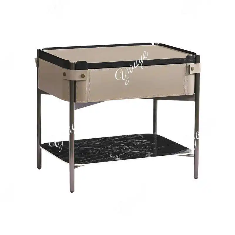 Italian minimalist saddle leather bedside table 2024 new second-hand simple light luxury home storage chest of drawers