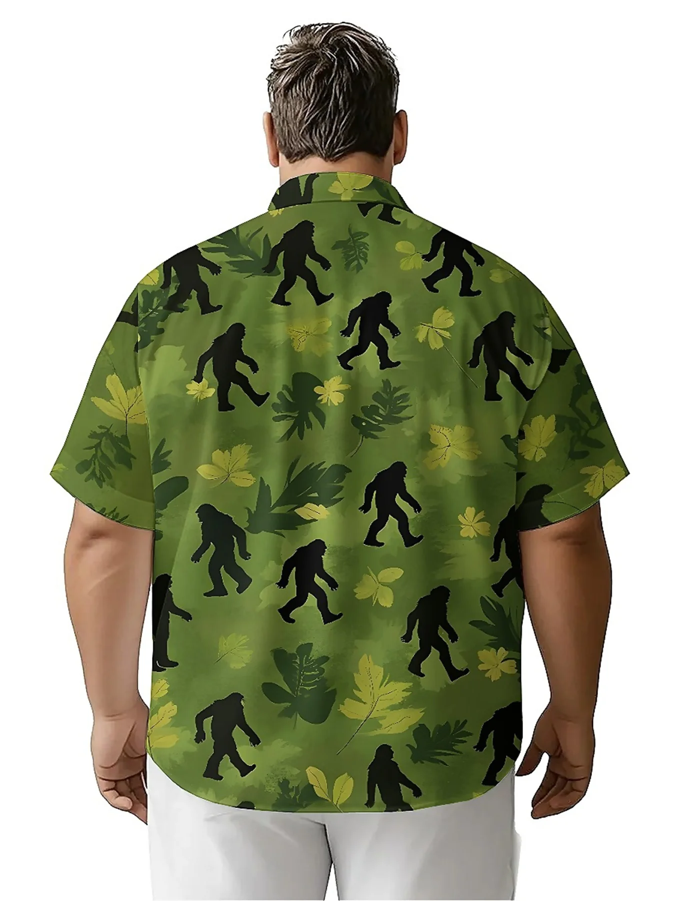 قمصان هاواي مقاس كبير للرجال بنمط مغامرة الغابة Sasquatch، قمصان بأزرار، ملابس كاجوال للجنسين، قمصان صيفية