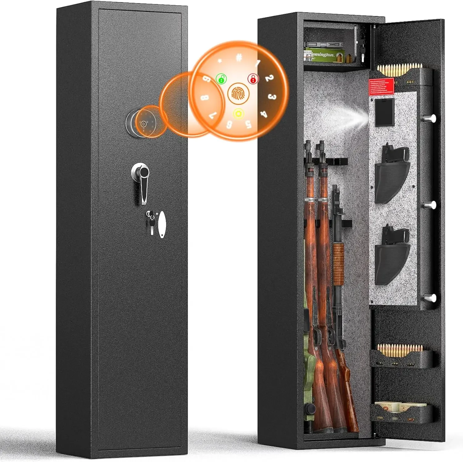 Biometric Rifle Gun Safe, Large Shotgun Rifle Safe Quick Access, Long Gun Cabinet with Fingerprint Keypad