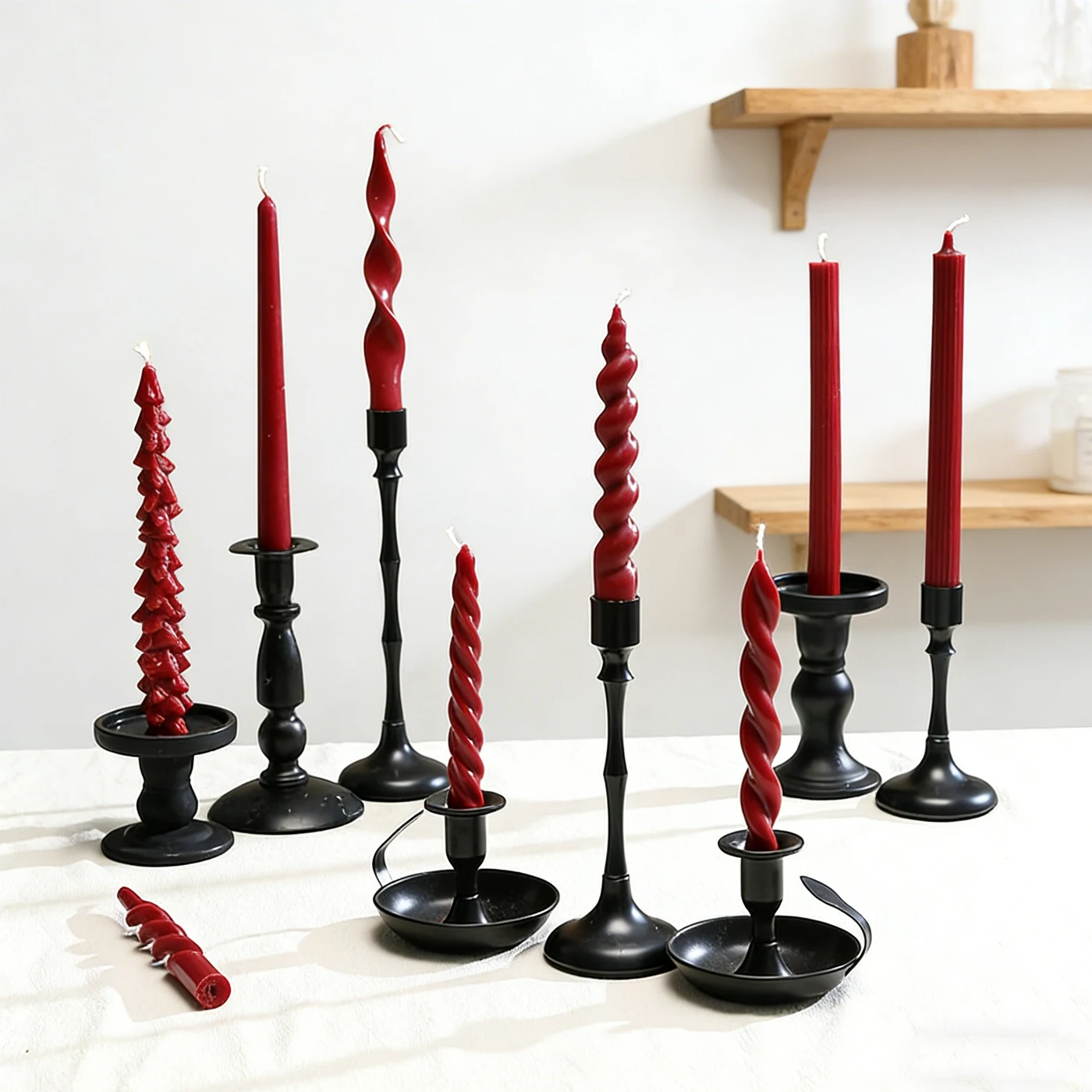 6pcs Dark Red Spiral Taper Candle, Unscented and Smokeless Candlesticks Twisted Candles with Cotton Wicks For Weddings, Dinner