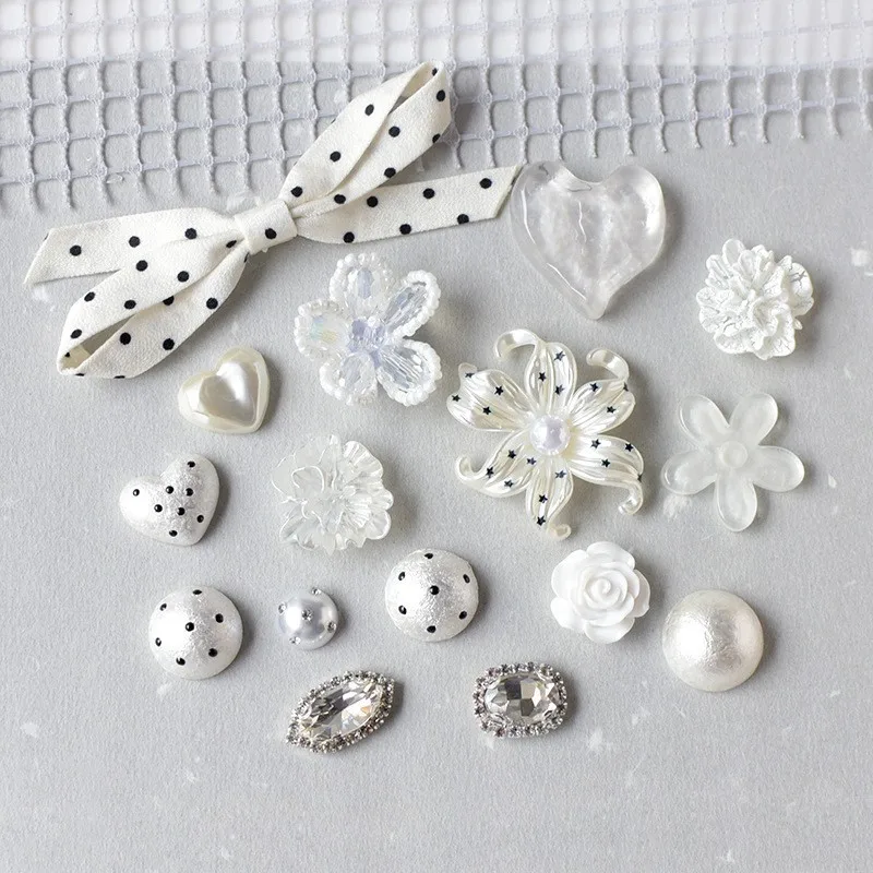 French Polka Dot Bowknot Pearl Flower Shoe Charms For Clogs Hole Bubble Slides Sandals Removable Shoe Decoration Accessorie Gift