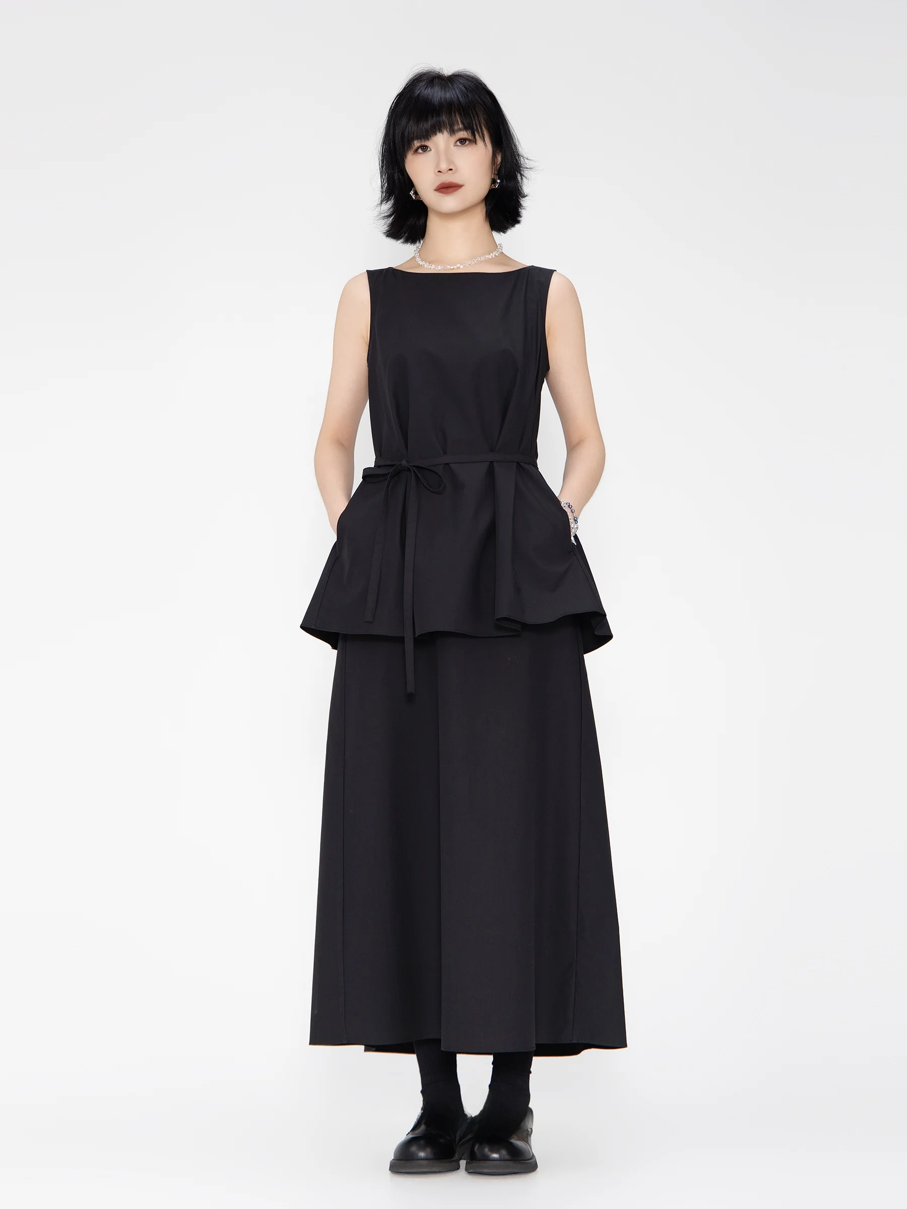 

Bookru Paris Corner Sleeveless Waist-Cinching Dress Belted Fake Two-Piece Dress Women's Simple Style Cotton Lyocell Blend Sum...