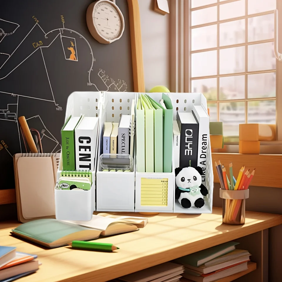 

4pcs Desktop Organizer Set: Makeup Storage Box, Bathroom Skincare Holder, Dorm Desk Organizer with Light Luxury Design