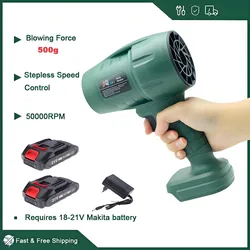 Powerful Air Blower Turbo Fan with Thrust 500g to Cleaning Fallen Leaves, Snow and Sand with 21V Makita Battery