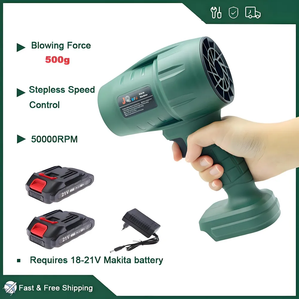 Powerful  Air Blower Turbo Fan with Thrust 500g to Cleaning Fallen Leaves, Snow and Sand with 21V Makita Battery