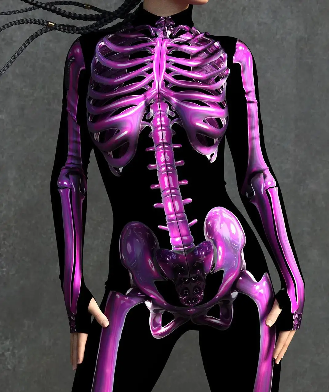 Damen Casual Totenkopf-Reißverschluss Zentai Bodysuit Skelett Stretch Cosplay Kostüm Jumpsuit für Halloween, Karneval, Party, Aerial Yoga – Detail 30