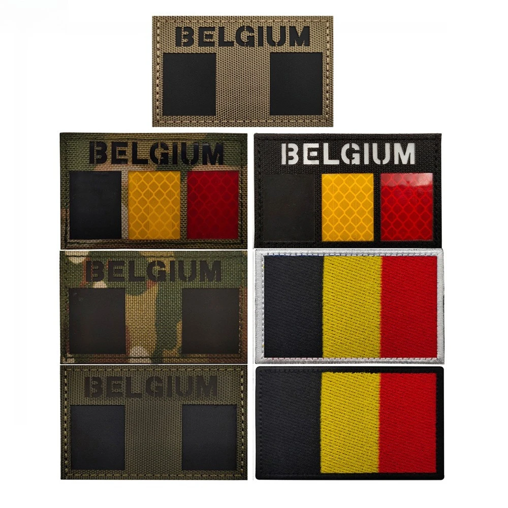 Laser Cutting Infrared Reflective Hook&loop Patch Belgium Flag Embroidered Badge Multicam Nylon Fabric Tricolor Tactical Emblem