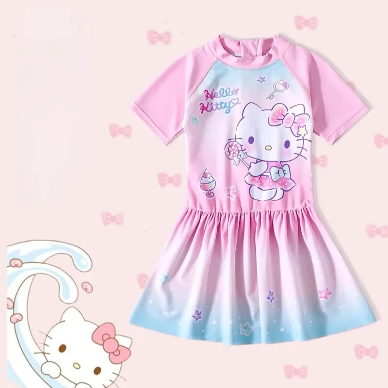 Sanrio Hello Kitty strój kąpielowy dla dzieci 2024 nowe dziewczyny szybkoschnący jednoczęściowy śliczny syrenka dziecko wodoodporny strój kąpielowy