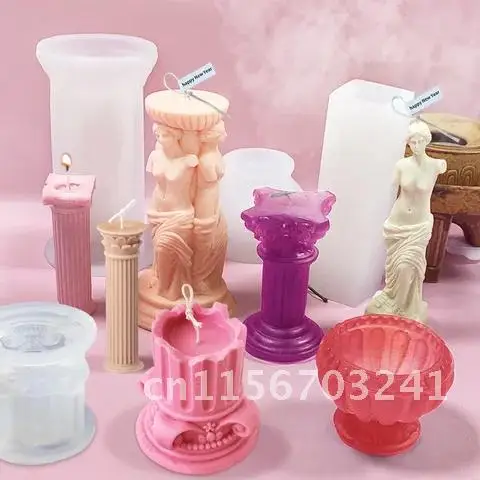 Column Roman Candle Making Silicone Mold Venus Shape Aromatherapy Gypsum Mold Female Male Body Candle Making Decor Craft