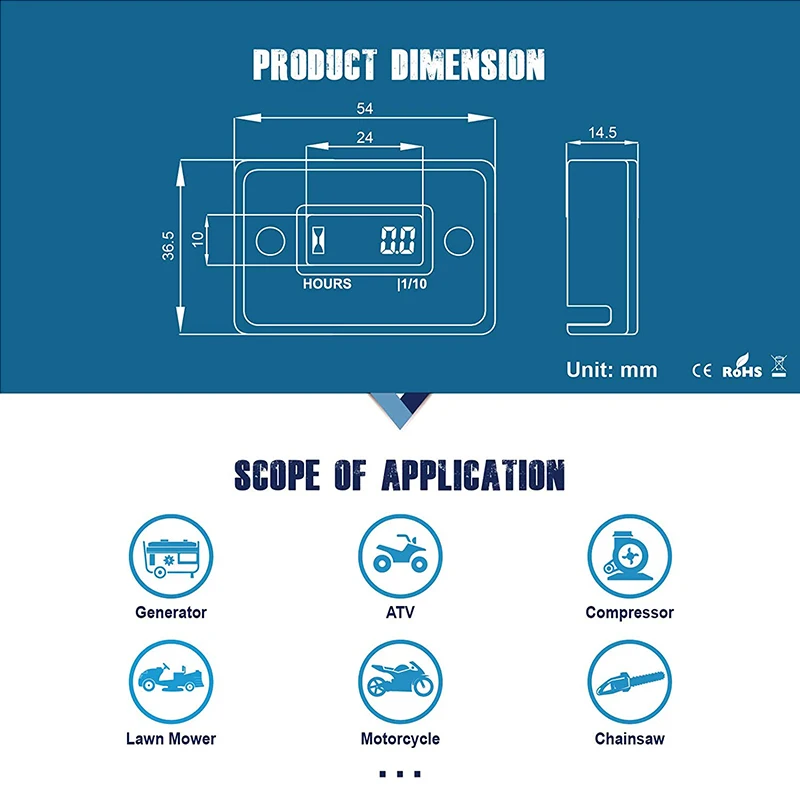 Màn Hình LCD Màn Hình Hiển Thị Kỹ Thuật Số Trạch Giờ Đồng Hồ Đo Phản Chống Thấm Nước Cho ATV Xe Máy Cụ Xe Trượt Tuyết Xăng Thuyền Máy Phát Điện Xe Đạp