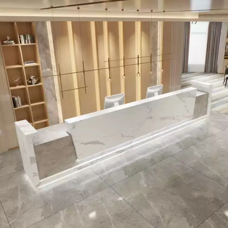Custom Sleek Contemporary Reception Desk With LED Light Multi-Color Front Desk For Corporate Office Hotel Lobby
