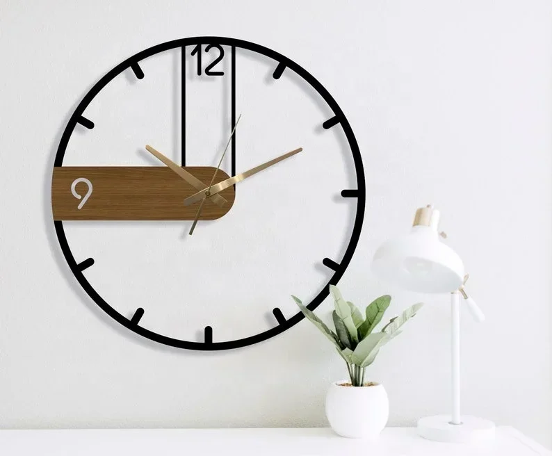 Large square iron wall clock silent quartz luxury home décor