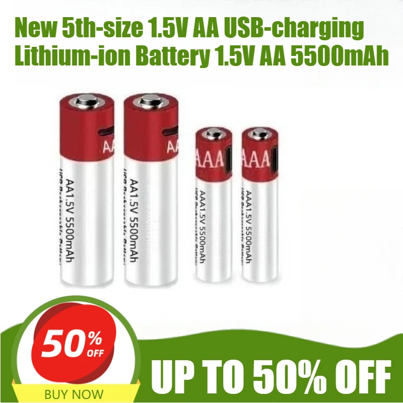 

New 5th-size 1.5V AA USB-charging Lithium-ion Battery 1.5V AA 5500mAh Lithium-ion Battery