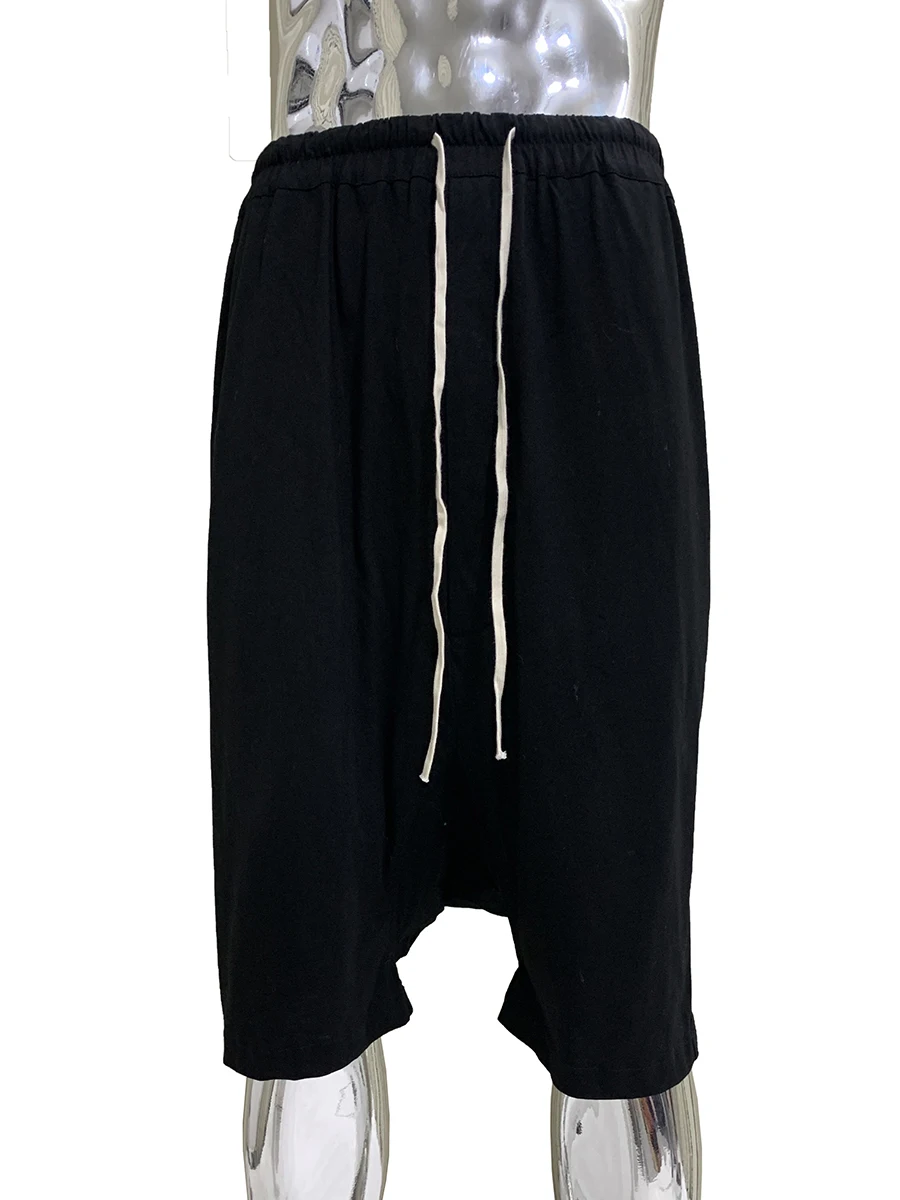 Spring Summer Soft Black Shorts for Men with Drawstring Elastic Waist Chic Knee Length Cross Pants European Fashion Clothes 2025