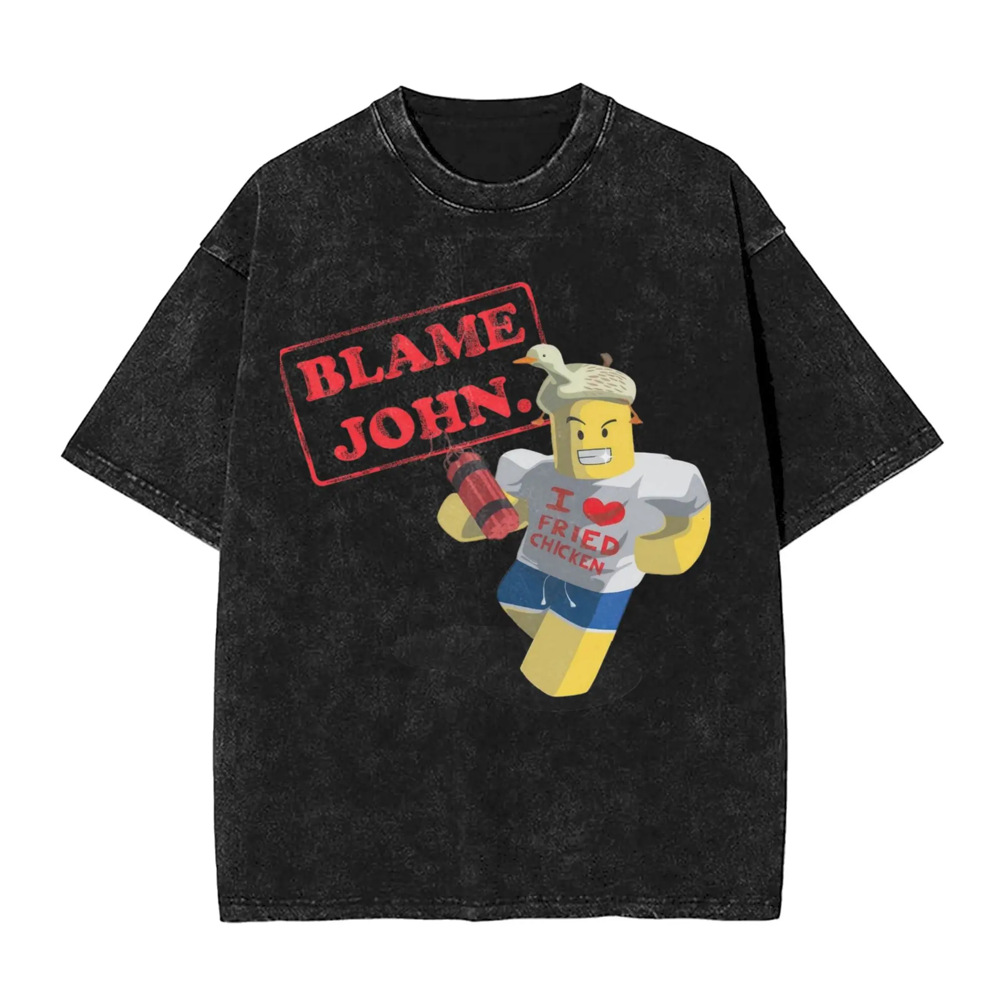 تي شيرت رجالي من Blame John Meme تي شيرت مغسول للترفيه بأكمام قصيرة ورقبة دائرية تي شيرت قطني مقاس كبير