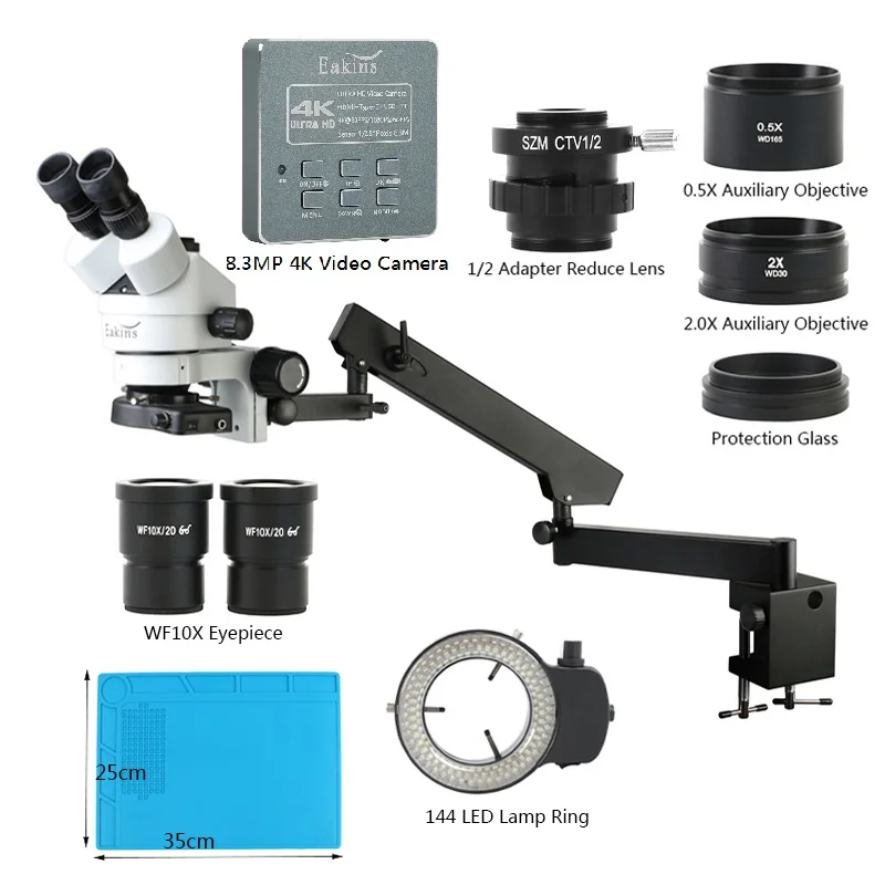 Simul Focal Zoom 3.5X-90X braccio articolato morsetto microscopio Stereo trinoculare 8MP 48MP 55MP 4K videocamera per saldatura PCB