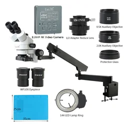 Simul Focal Zoom 3.5X-90X Articulating Arm Clamp Trinocular Stereo Microscope 8MP 48MP 55MP 4K Video Camera For PCB Soldering