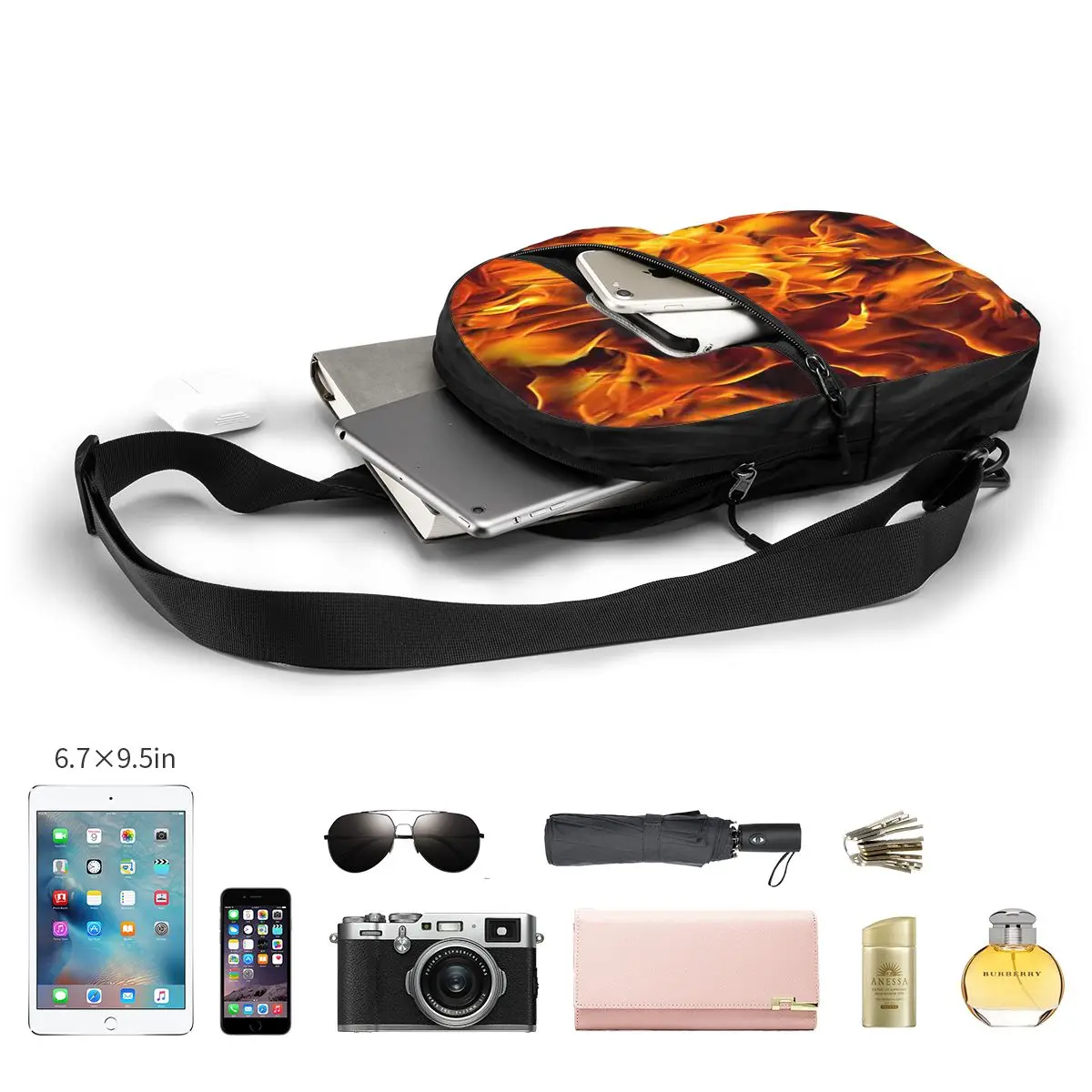 Fire Flames Chest Bag Men Sling Crossbody Backpack Chest Bag Traveling Hiking Daypack Shoulder Bag