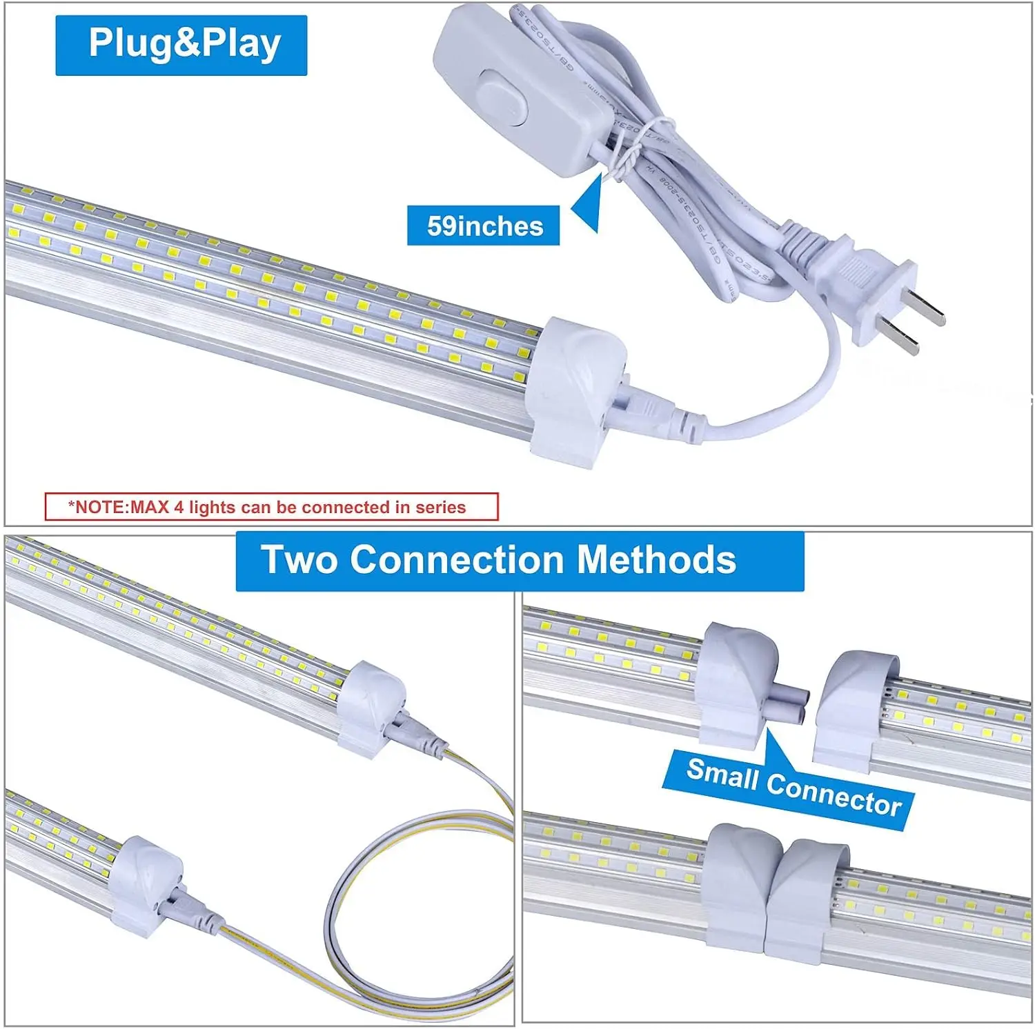 Luzes LED Shop com luzes enlaçáveis, 8 pés, 96 polegadas, 18800LM, 5000K