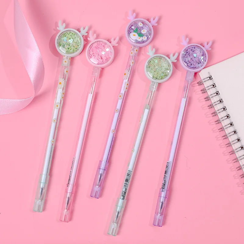 

36PCS Ins girl heart deer sequins neutral pen creative Daisy cute pen small fresh signature pen student pen