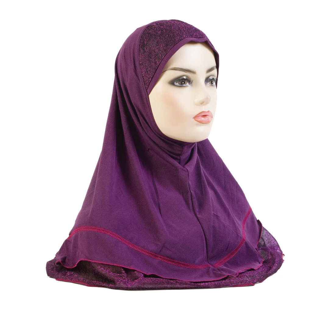 High Quality Big Girls Adult Medium Size Muslim Amira Hijab With Lurex Net Layer Pull On Islam Scarf Head Wrap Shawl Bonnet