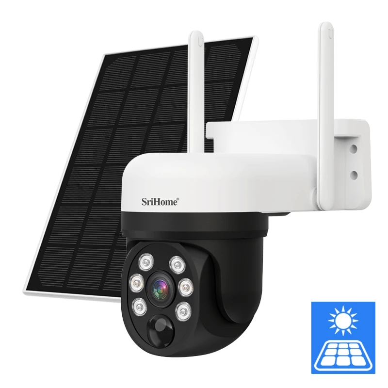 Srihome DH006 4MP 1440P Full Color Solar Power Low Comsunption IP Dome Camera AI Humanoid Detection Home Security CCTV Monitor