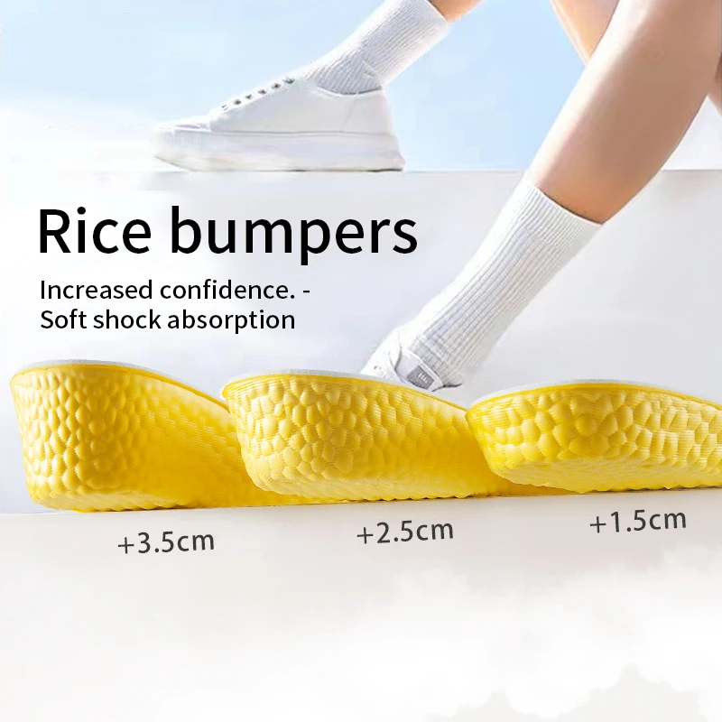 1.5cm Invisible Height Increase Insoles Yellow Memory Foam Shoes Sole Pad Breathable Comfortable for Men Women Feet Care