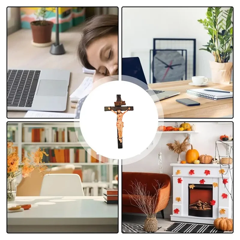 Jesus Crucifix Statue Wall Cross Hanging Decoration Jesus Christ Catholic Home Decor Religious Collection Resin Easy Install