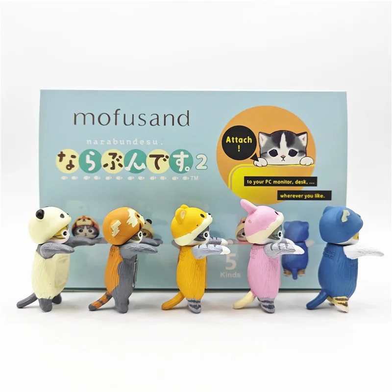 Mofuseands – figurine de chat couché, 4.5cm, série Animal Panda chiot, décorations de bureau, modèle de vacances, boîte aveugle, jouets cadeaux pour enfants