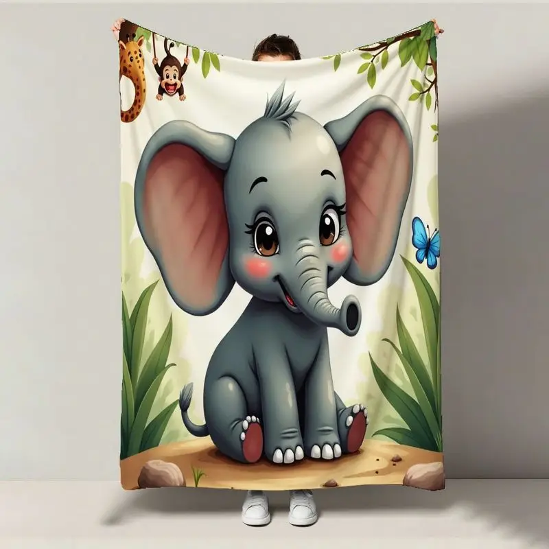 

Elephant Flannel Blanket - Grey Elephant & Jungle | Ultra-Plush All-Season Throw for Kids, Birthday Gifts